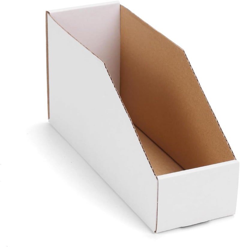 EXYGLO Cardboard Storage Bins 35 Pack, 9.4x3x4.5 Inch Cardboard Boxes, Corrugated Organizer Bins for Pantry, Shelves, Garage, Office, Shop, White - Image 1